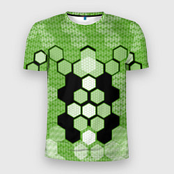 Мужская спорт-футболка Зелёная кибер броня hexagons