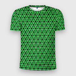 Футболка спортивная мужская Зелёные и чёрные треугольники, цвет: 3D-принт