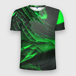 Мужская спорт-футболка Зелёная сеть на чёрном фоне