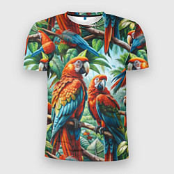 Футболка спортивная мужская Попугаи Ара - тропики джунгли, цвет: 3D-принт
