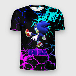 Футболка спортивная мужская Sonic sega game неоновая текстура, цвет: 3D-принт