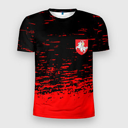 Мужская спорт-футболка Герб Белоруссии краски красные