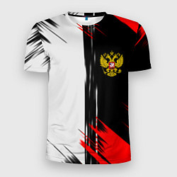 Мужская спорт-футболка Россия герб краски текстура