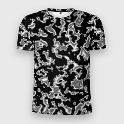 Мужская спорт-футболка Капли жидкого металла - камуфляж на чёрном