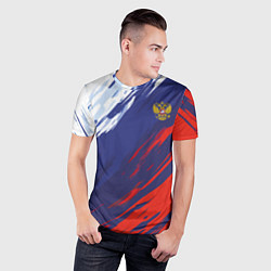 Футболка спортивная мужская Россия Sport брызги красок триколор, цвет: 3D-принт — фото 2