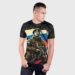 Футболка спортивная мужская Русский солдат на фоне флага России, цвет: 3D-принт — фото 2