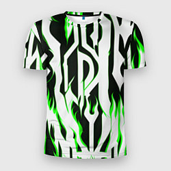 Мужская спорт-футболка Белые полосы и зелёное пламя