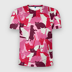 Мужская спорт-футболка Розовый кошачий камуфляж