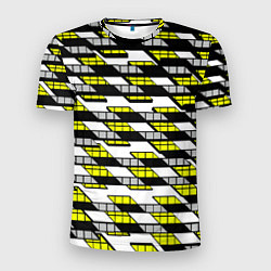 Мужская спорт-футболка Жёлтые треугольники и квадраты на белом фоне