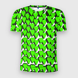 Футболка спортивная мужская Зелёные сердечки на белом фоне, цвет: 3D-принт
