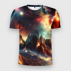 Мужская спорт-футболка Space landscape with mountains