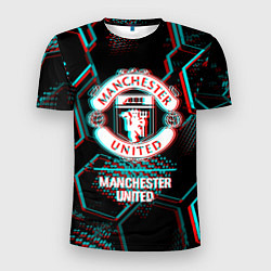 Футболка спортивная мужская Manchester United FC в стиле glitch на темном фоне, цвет: 3D-принт