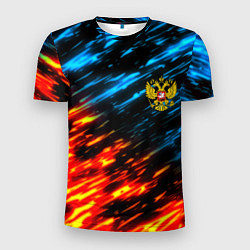 Мужская спорт-футболка Герб России огненный стиль