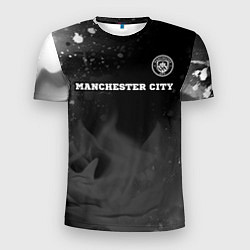 Футболка спортивная мужская Manchester City sport на темном фоне посередине, цвет: 3D-принт