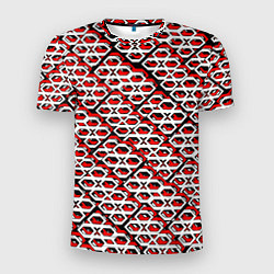 Футболка спортивная мужская Красно-белый узор на чёрном фоне, цвет: 3D-принт