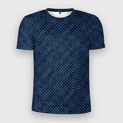 Мужская спорт-футболка Паттерн чёрно-синий мелкая клетка