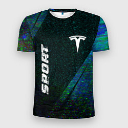 Мужская спорт-футболка Tesla sport glitch blue