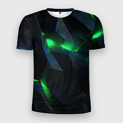 Мужская спорт-футболка Объемная геометрическая зеленая неоновая абстракци