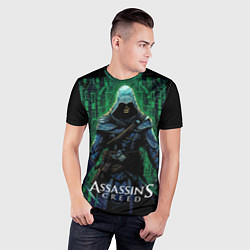 Футболка спортивная мужская Assassins creed зеленый стиль матрицы, цвет: 3D-принт — фото 2