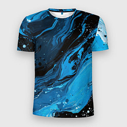 Футболка спортивная мужская Черно-синяя абстракция геометрическая, цвет: 3D-принт