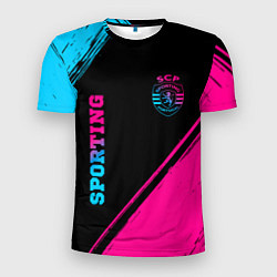 Мужская спорт-футболка Sporting - neon gradient вертикально