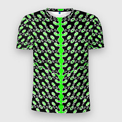 Мужская спорт-футболка Зелёные киберпанк ячейки на чёрном фоне