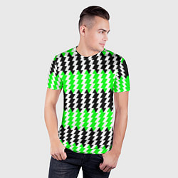 Футболка спортивная мужская Вертикальные чёрно-зелёные полосы, цвет: 3D-принт — фото 2