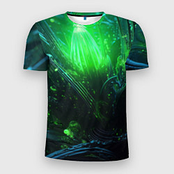 Мужская спорт-футболка Зеленая кислотная яркая неоновая абстракция