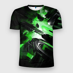 Мужская спорт-футболка Green dark abstract geometry style