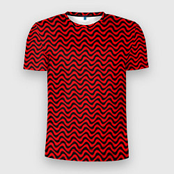 Мужская спорт-футболка Чёрно-красный искажённые полосы