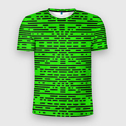 Футболка спортивная мужская Чёрные полосы на зелёном фоне, цвет: 3D-принт