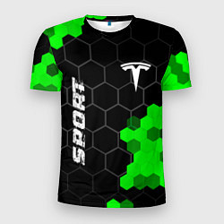 Мужская спорт-футболка Tesla green sport hexagon