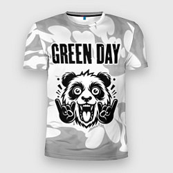 Футболка спортивная мужская Green Day рок панда на светлом фоне, цвет: 3D-принт