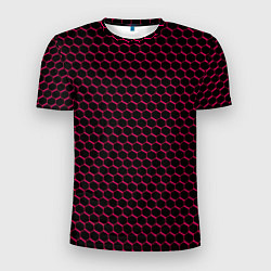 Мужская спорт-футболка Чёрно-розовый паттерн соты