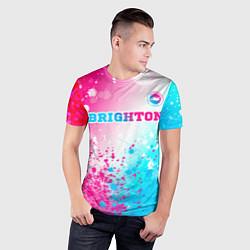 Футболка спортивная мужская Brighton neon gradient style посередине, цвет: 3D-принт — фото 2