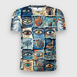 Мужская спорт-футболка Глаза на джинсах пэчворк