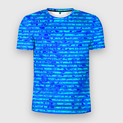 Мужская спорт-футболка Яркий голубой абстрактный полосатый