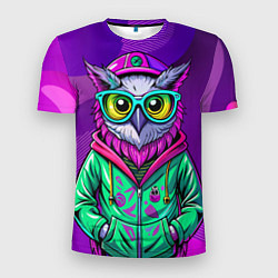Мужская спорт-футболка Модная сова на фиолетовом