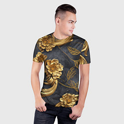 Футболка спортивная мужская Золотые объемные узоры на ткани, цвет: 3D-принт — фото 2
