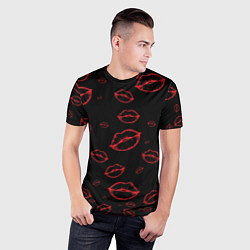 Футболка спортивная мужская Паттерн красные губы на черном - lips red, цвет: 3D-принт — фото 2