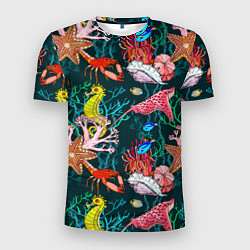 Футболка спортивная мужская Морская жизнь под водой - паттерн с звёздами и кон, цвет: 3D-принт