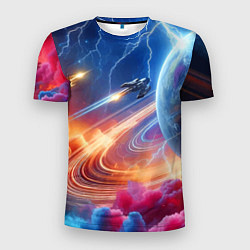 Мужская спорт-футболка Полёт к сатурну - нейросеть