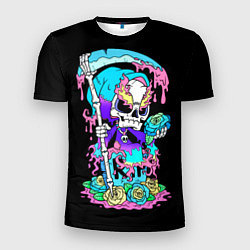 Футболка спортивная мужская Смерть с косой сидит на надгробии, цвет: 3D-принт