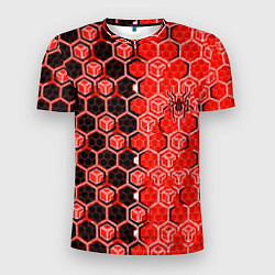 Футболка спортивная мужская Техно-киберпанк шестиугольники красный и чёрный с, цвет: 3D-принт