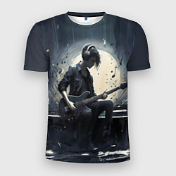 Мужская спорт-футболка Играющий на гитаре в свете Луны музыкант