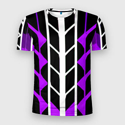 Футболка спортивная мужская Бело-фиолетовые линии на чёрном фоне, цвет: 3D-принт