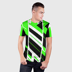Футболка спортивная мужская Black and green stripes on a white background, цвет: 3D-принт — фото 2