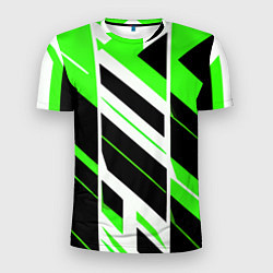 Мужская спорт-футболка Black and green stripes on a white background