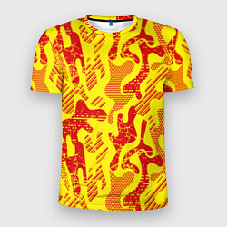 Футболка спортивная мужская Абстракция красный рисунок на желтом фоне, цвет: 3D-принт