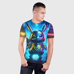 Футболка спортивная мужская Neon cyber Pikachu made of metal steel - ai art, цвет: 3D-принт — фото 2